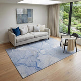 5' X 8' Blue And Ivory Abstract Washable Area Rug With UV Protection - HomeRoots - Flyclothing LLC