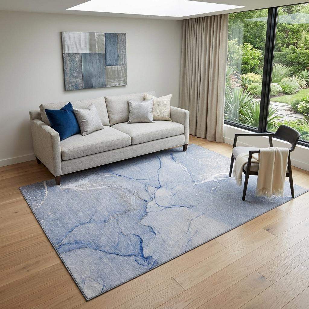 5' X 8' Blue And Ivory Abstract Washable Area Rug With UV Protection - HomeRoots - Flyclothing LLC