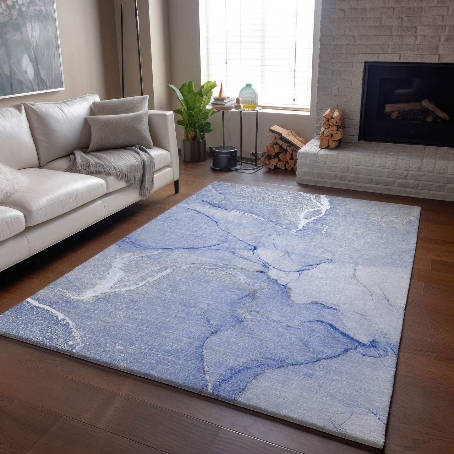 5' X 8' Blue And Ivory Abstract Washable Area Rug With UV Protection - HomeRoots - Flyclothing LLC
