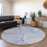 8' Blue And Ivory Abstract Washable Round Rug With UV Protection - HomeRoots - Flyclothing LLC