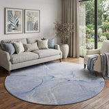 8' Blue And Ivory Abstract Washable Round Rug With UV Protection - HomeRoots - Flyclothing LLC