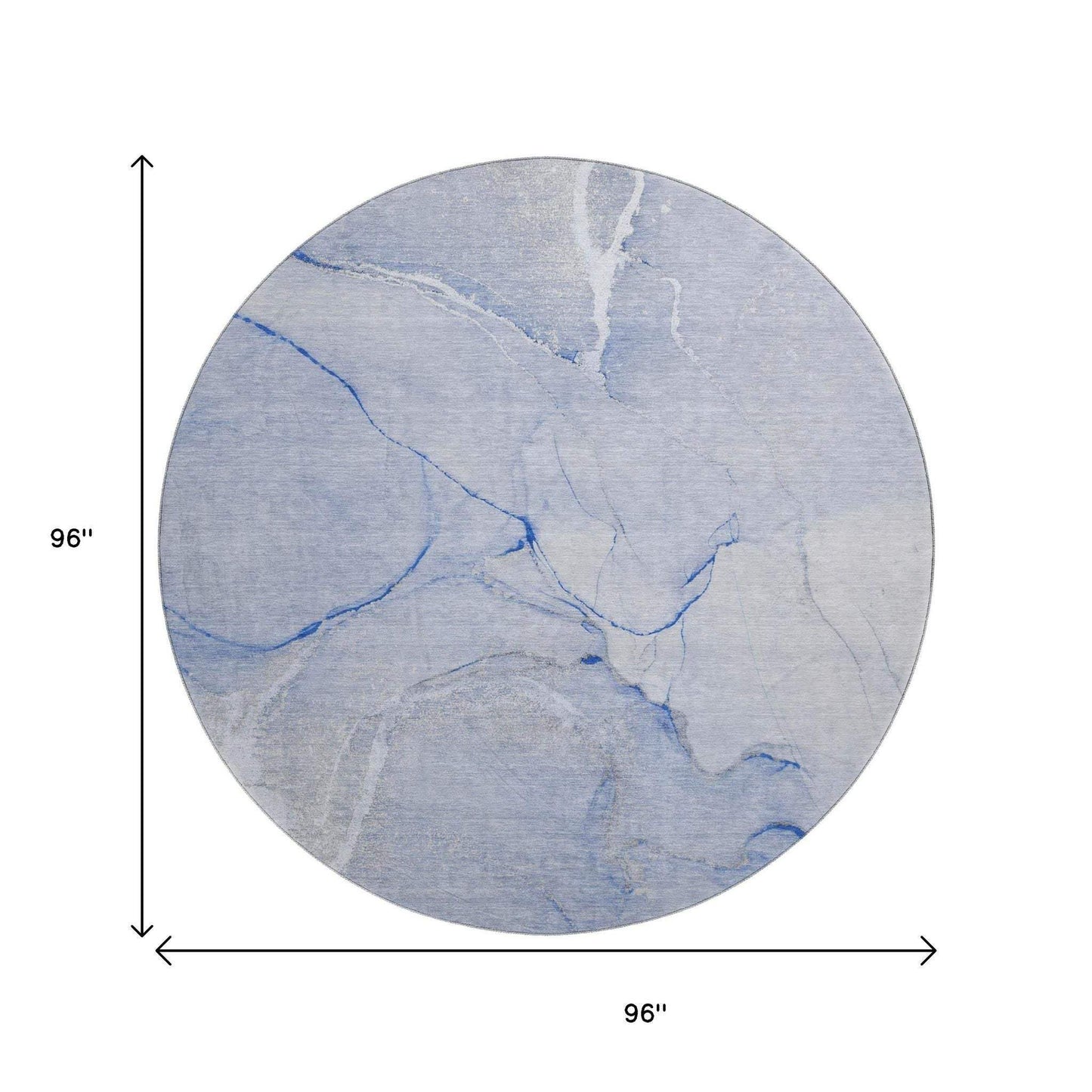 8' Blue And Ivory Abstract Washable Round Rug With UV Protection - HomeRoots - Flyclothing LLC
