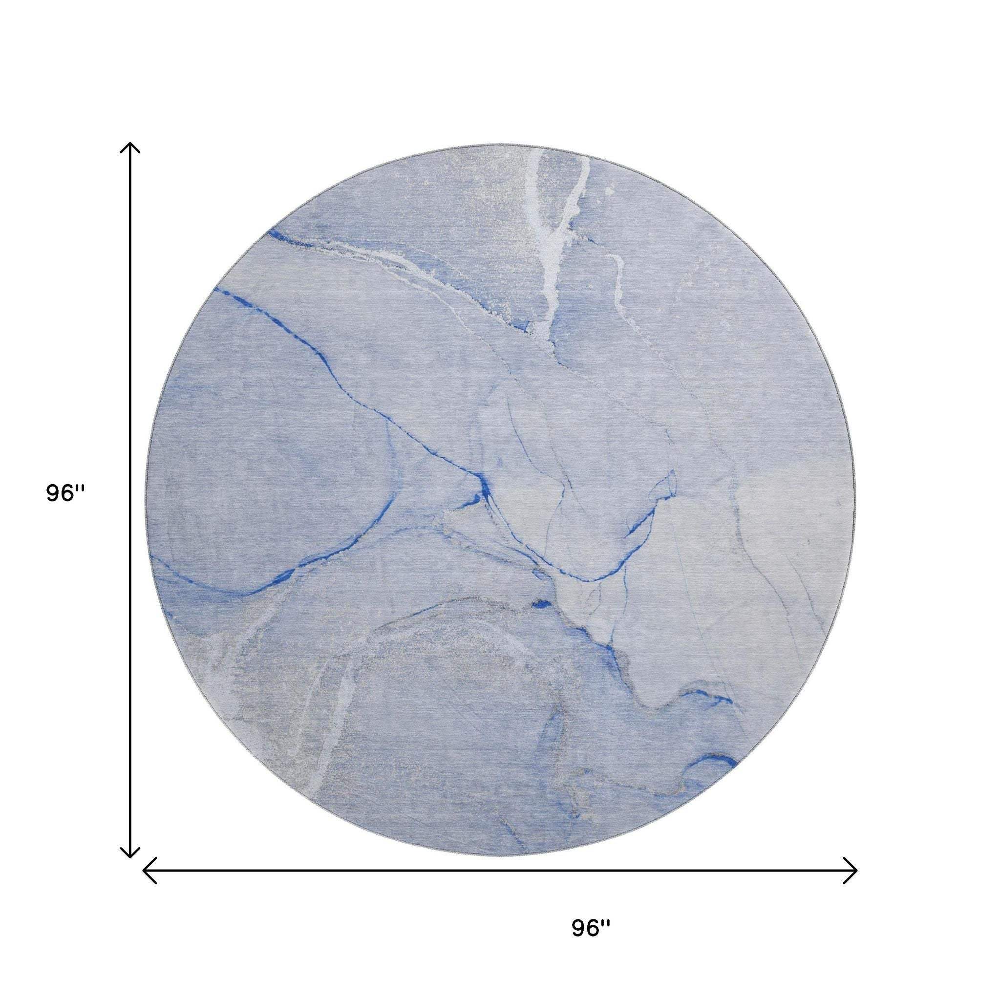 8' Blue And Ivory Abstract Washable Round Rug With UV Protection - HomeRoots - Flyclothing LLC