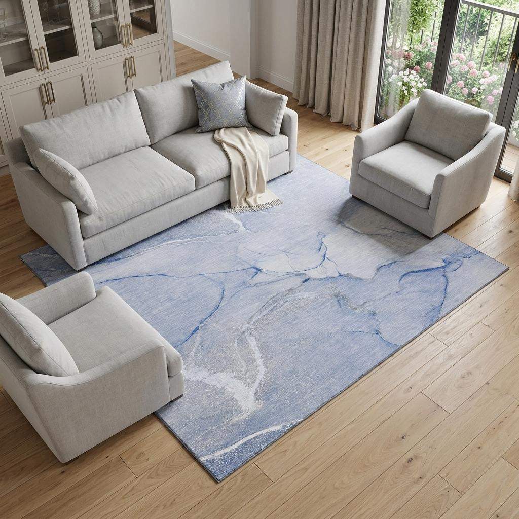 8' X 10' Blue And Ivory Abstract Washable Area Rug With UV Protection - HomeRoots - Flyclothing LLC