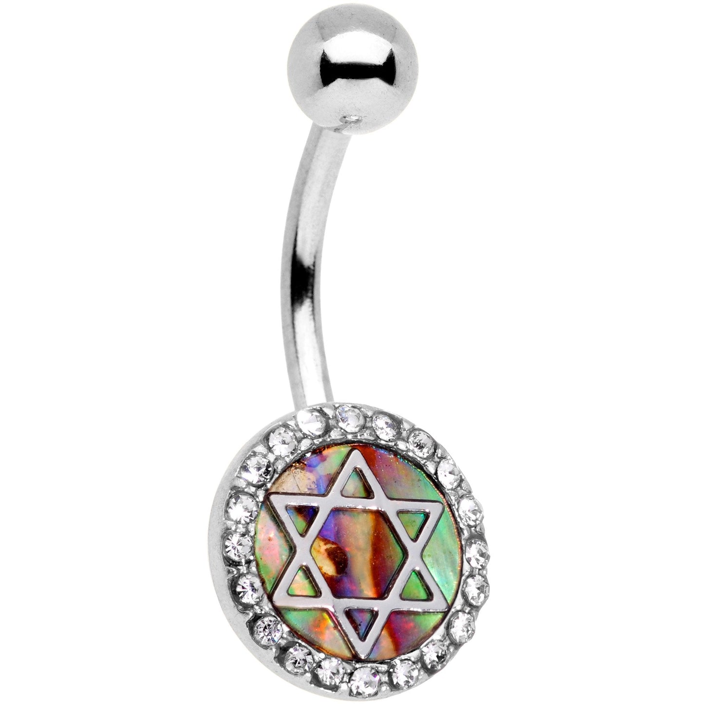 Clear Gem Iridescent Inlay Star of David Belly Ring - BodyCandy - Flyclothing LLC