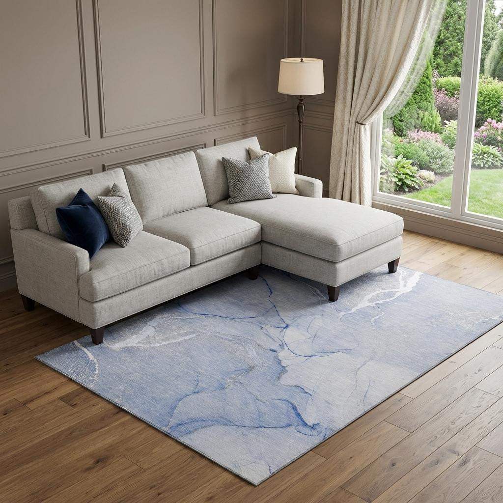 10' X 14' Blue And Ivory Abstract Washable Area Rug With UV Protection - HomeRoots - Flyclothing LLC