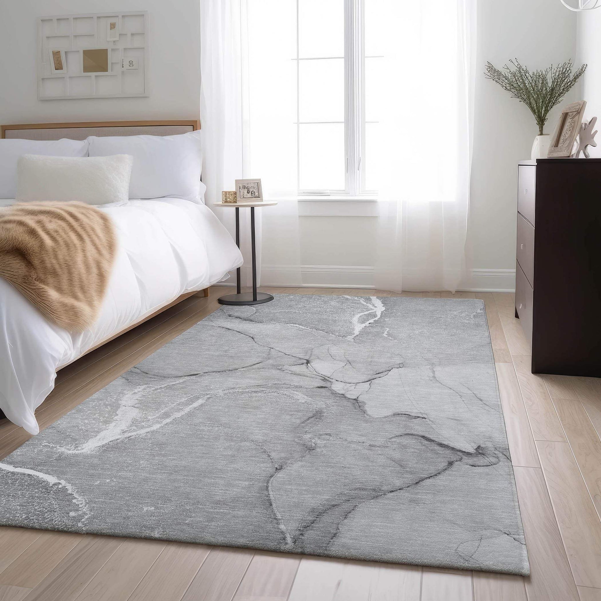 3' X 5' Gray And Ivory Abstract Washable Area Rug With UV Protection - HomeRoots - Flyclothing LLC