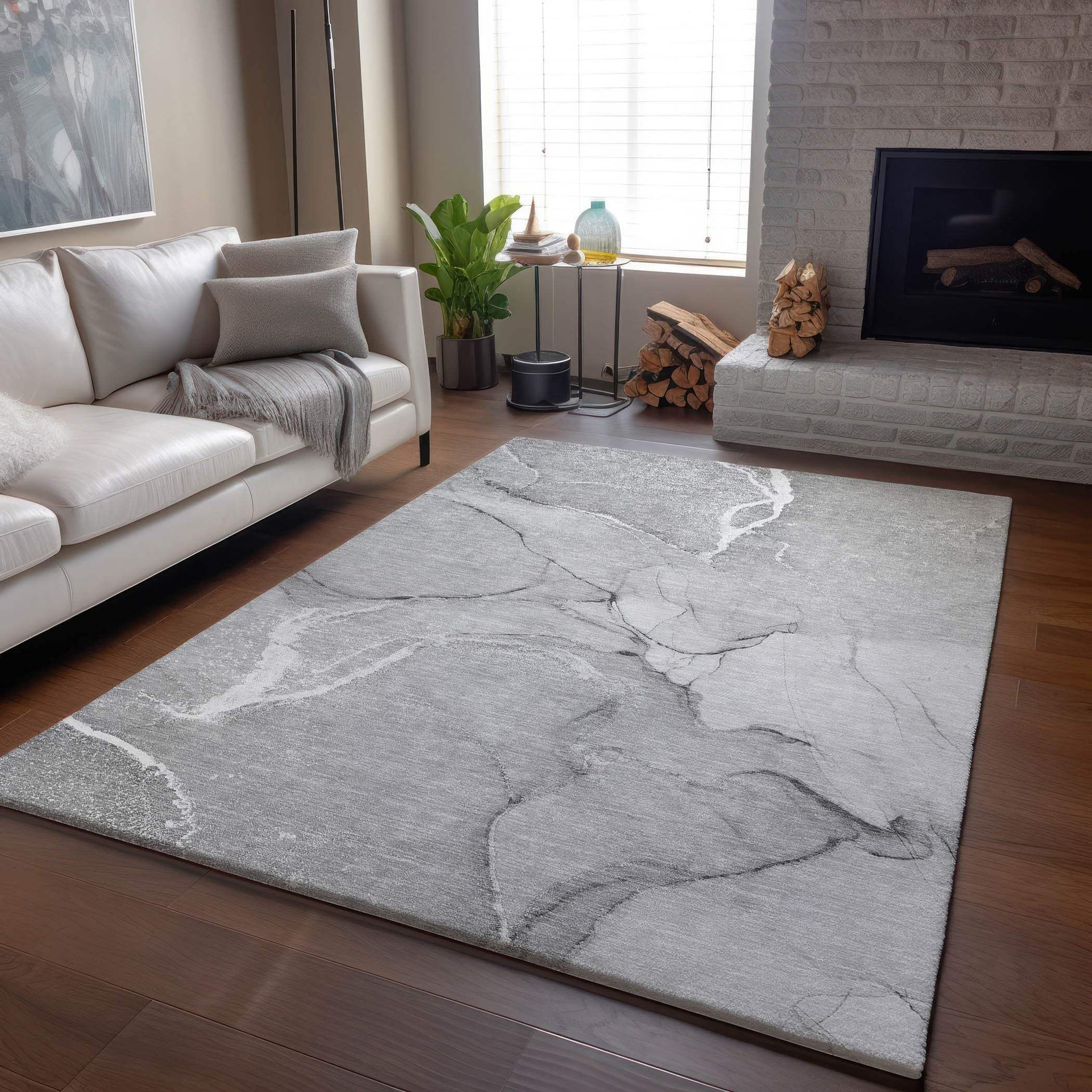3' X 5' Gray And Ivory Abstract Washable Area Rug With UV Protection - HomeRoots - Flyclothing LLC