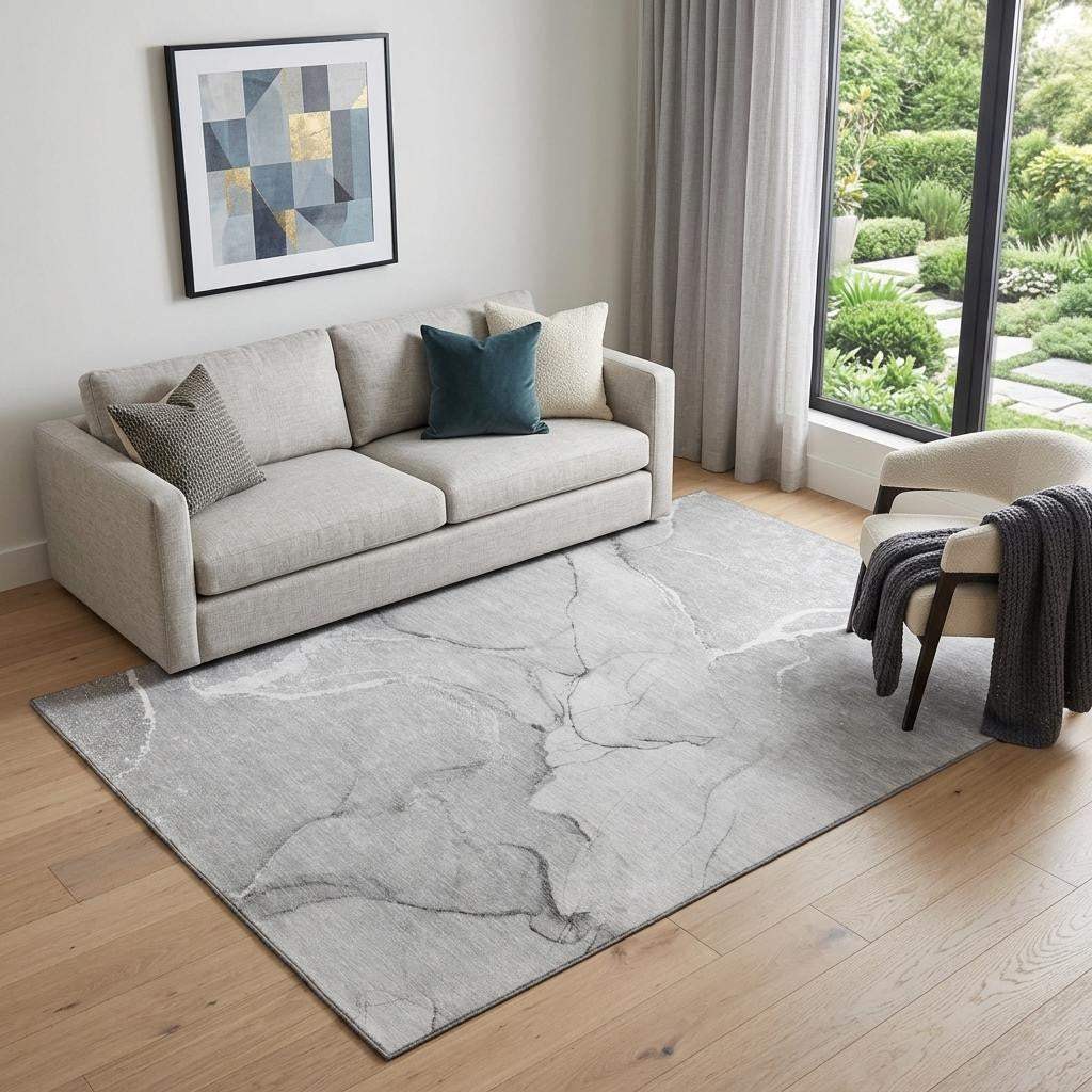 5' X 8' Gray And Ivory Abstract Washable Area Rug With UV Protection - HomeRoots - Flyclothing LLC