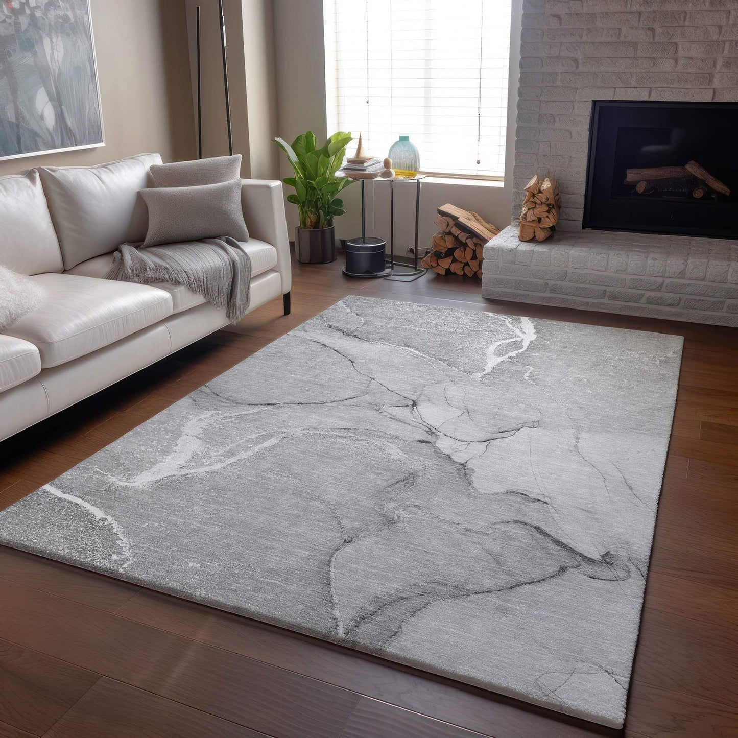 5' X 8' Gray And Ivory Abstract Washable Area Rug With UV Protection - HomeRoots - Flyclothing LLC