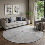 8' Gray And Ivory Abstract Washable Round Rug With UV Protection - HomeRoots - Flyclothing LLC