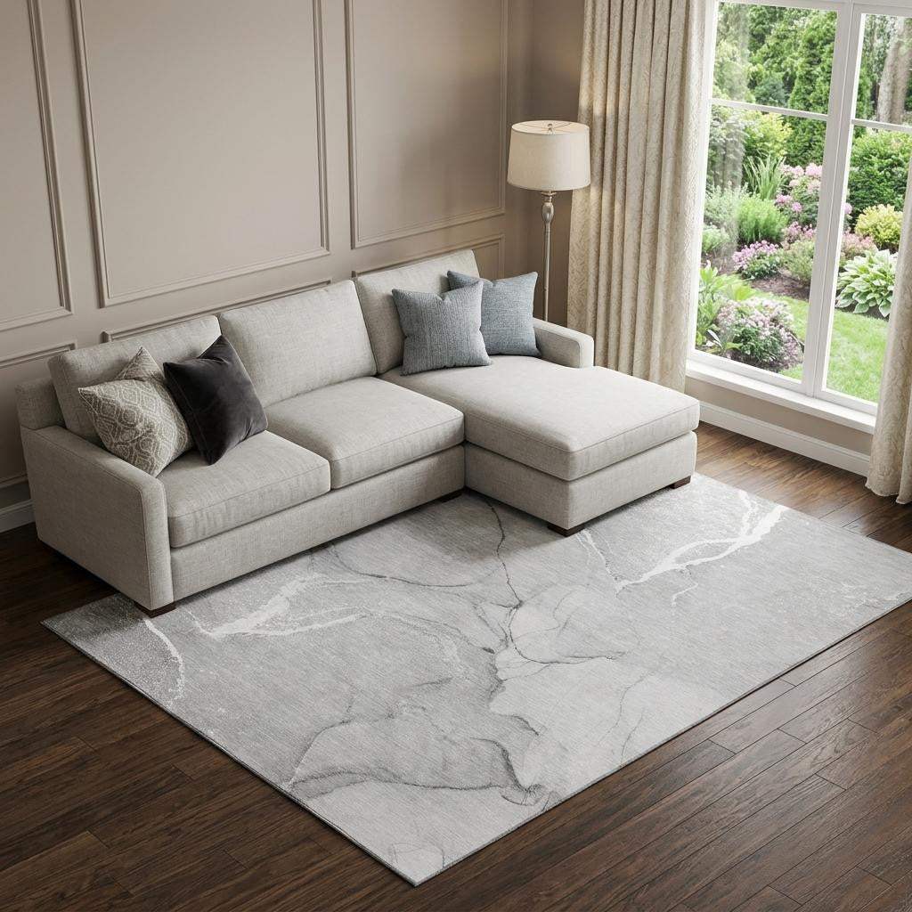 8' X 10' Gray And Ivory Abstract Washable Area Rug With UV Protection - HomeRoots - Flyclothing LLC
