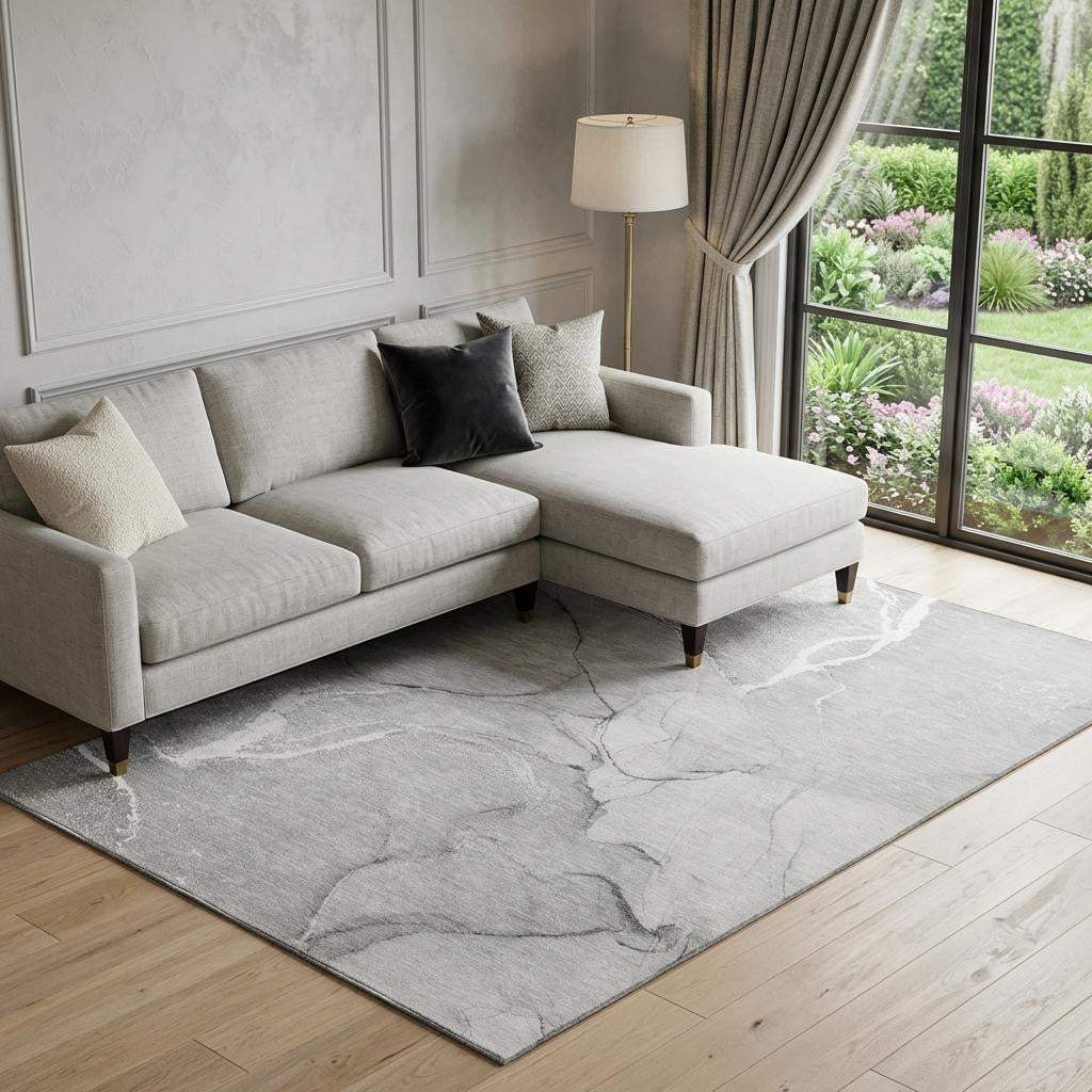 9' X 12' Gray And Ivory Abstract Washable Area Rug With UV Protection - HomeRoots - Flyclothing LLC