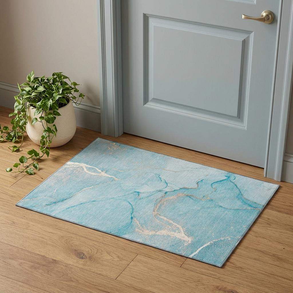 3' X 5' Teal And Ivory Abstract Washable Area Rug With UV Protection - HomeRoots - Flyclothing LLC