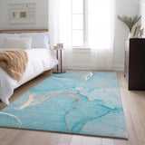 3' X 5' Teal And Ivory Abstract Washable Area Rug With UV Protection - HomeRoots - Flyclothing LLC