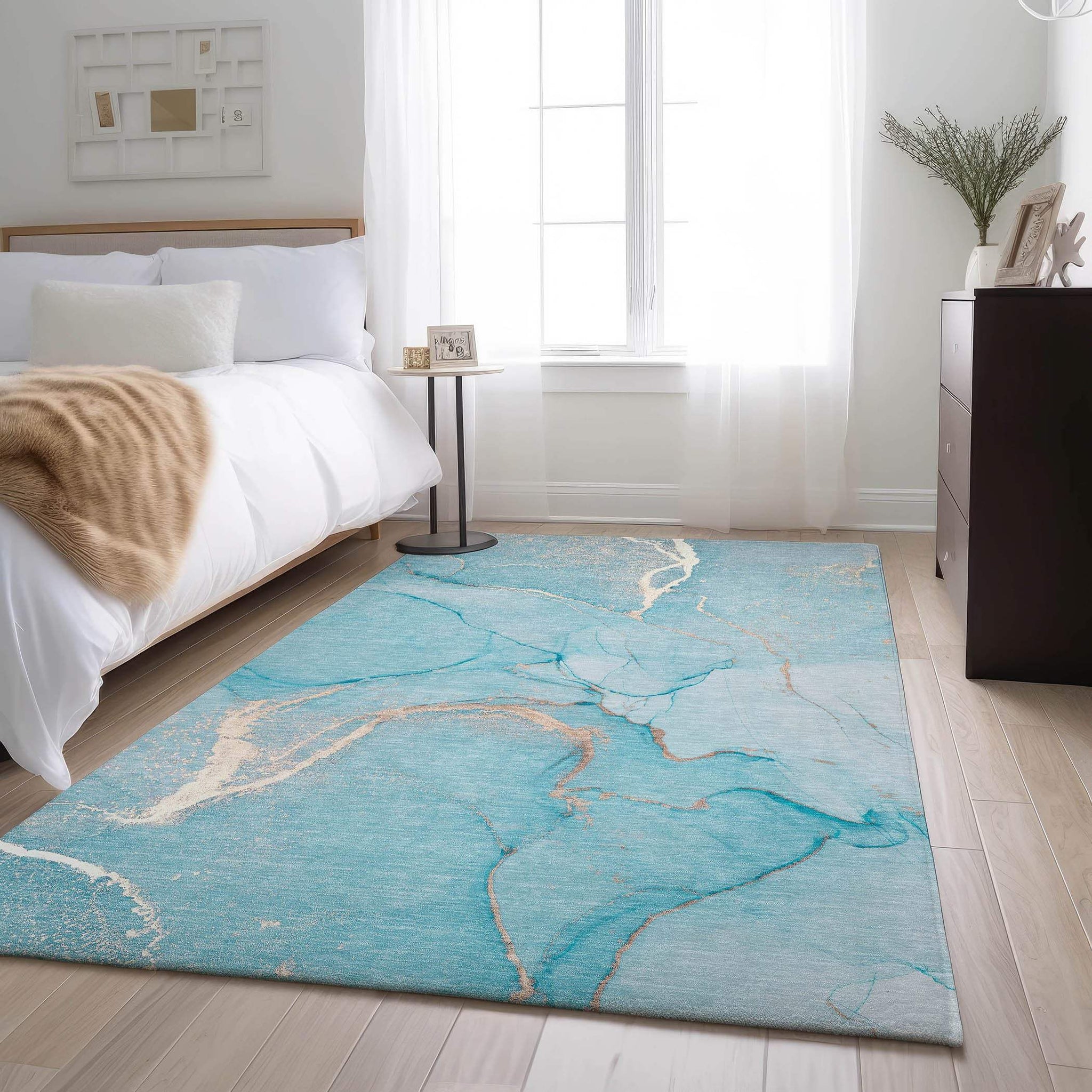 3' X 5' Teal And Ivory Abstract Washable Area Rug With UV Protection - HomeRoots - Flyclothing LLC