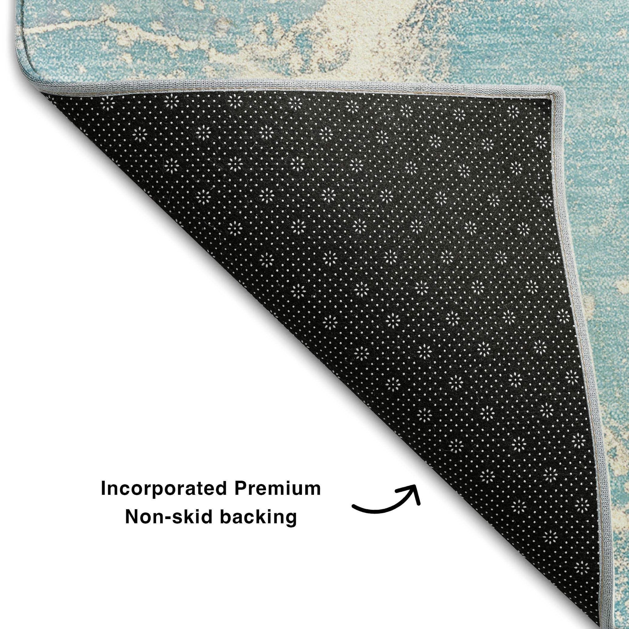3' X 5' Teal And Ivory Abstract Washable Area Rug With UV Protection - HomeRoots - Flyclothing LLC