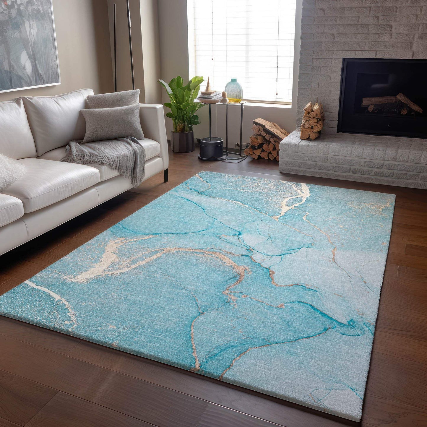3' X 5' Teal And Ivory Abstract Washable Area Rug With UV Protection - HomeRoots - Flyclothing LLC
