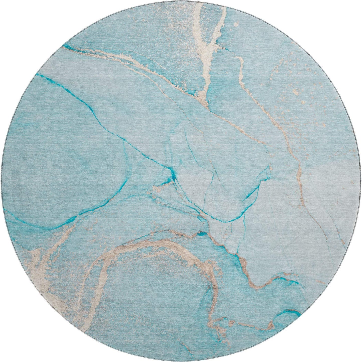 8' Teal And Ivory Abstract Washable Round Rug With UV Protection - HomeRoots - Flyclothing LLC