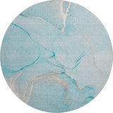 8' Teal And Ivory Abstract Washable Round Rug With UV Protection - HomeRoots - Flyclothing LLC