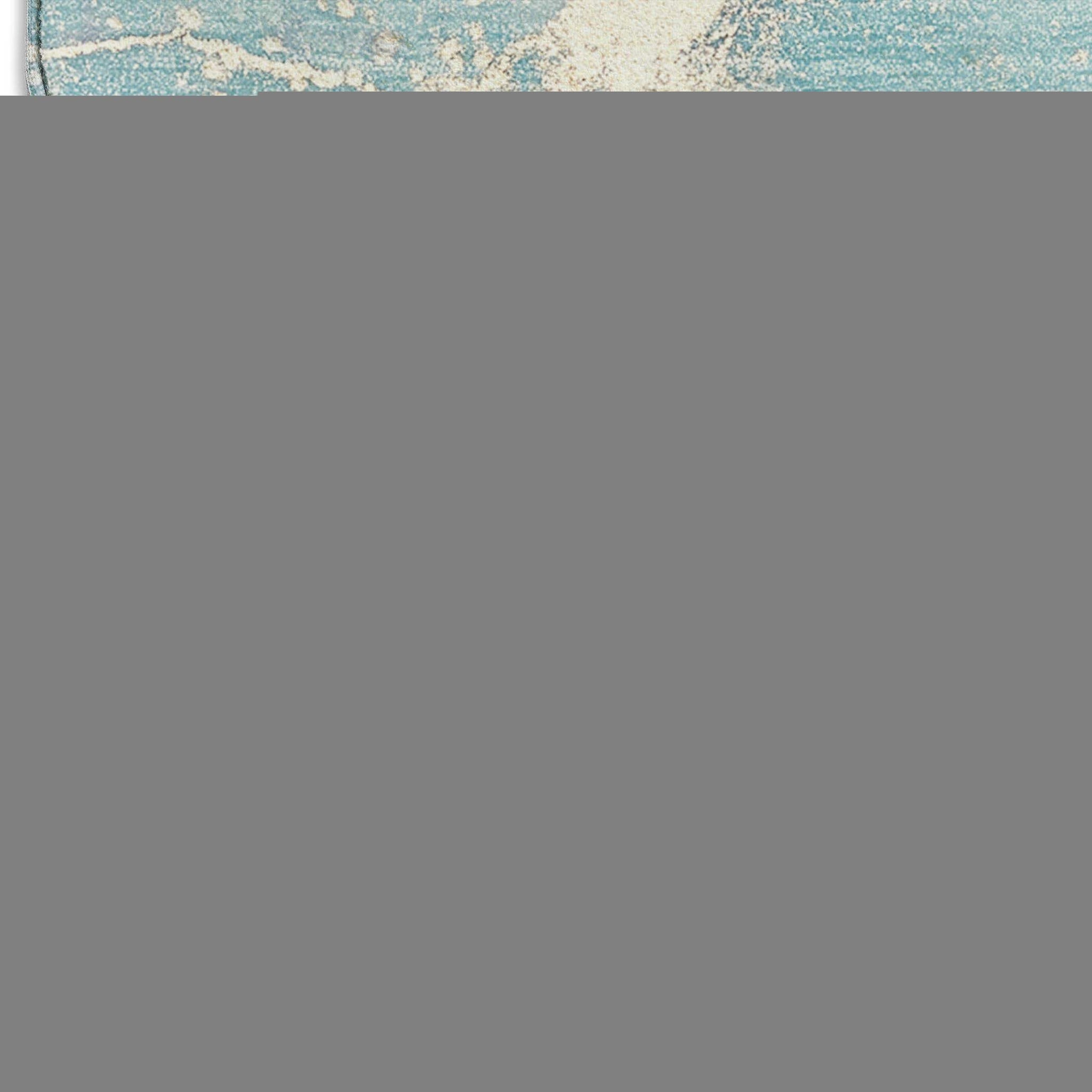 8' Teal And Ivory Abstract Washable Round Rug With UV Protection - HomeRoots - Flyclothing LLC