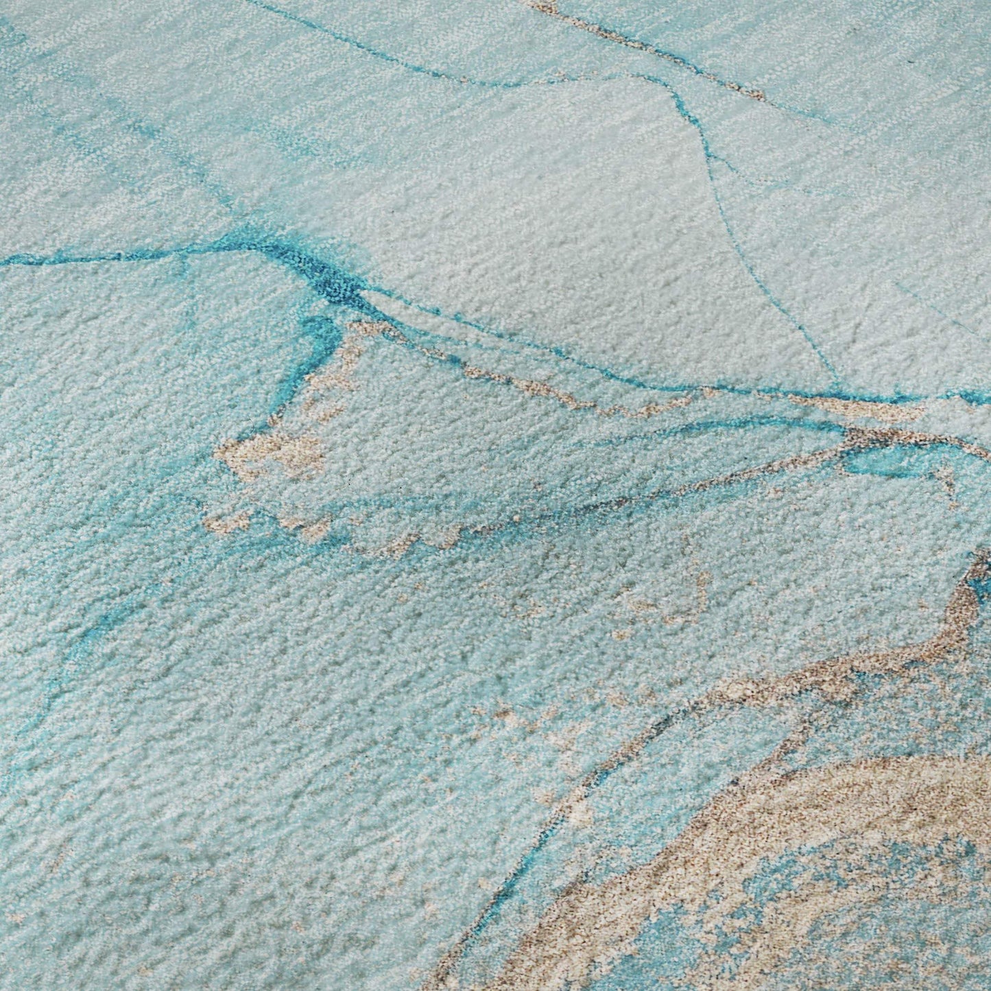 8' Teal And Ivory Abstract Washable Round Rug With UV Protection - HomeRoots - Flyclothing LLC