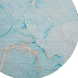8' Teal And Ivory Abstract Washable Round Rug With UV Protection - HomeRoots - Flyclothing LLC