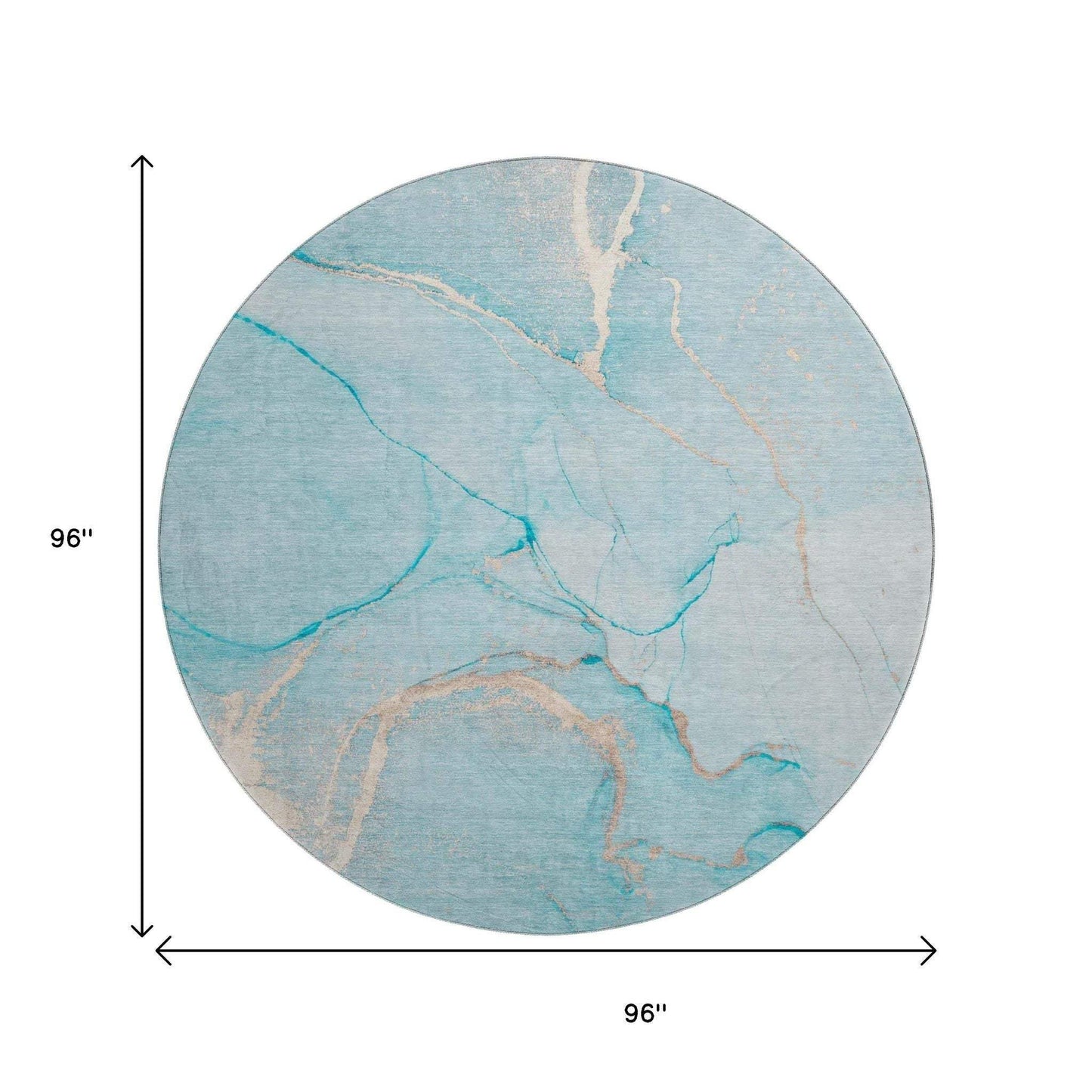 8' Teal And Ivory Abstract Washable Round Rug With UV Protection - HomeRoots - Flyclothing LLC
