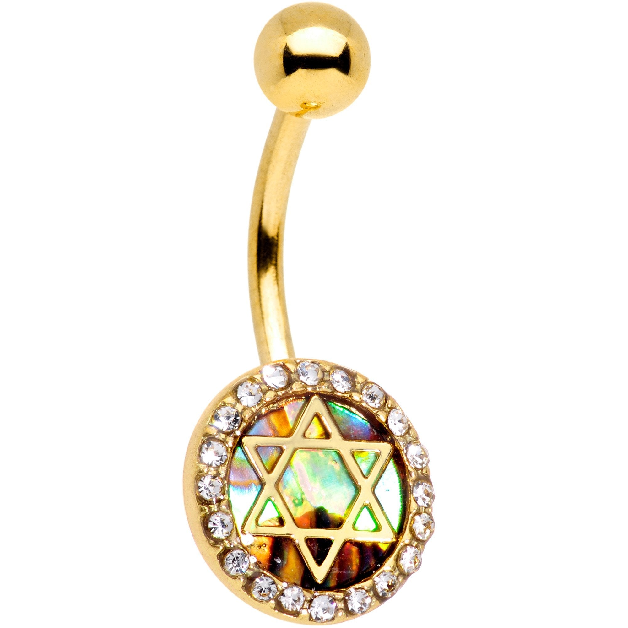 Clear Gem Gold Tone Iridescent Inlay Star of David Belly Ring - BodyCandy - Flyclothing LLC