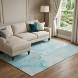 10' X 14' Teal And Ivory Abstract Washable Area Rug With UV Protection - HomeRoots - Flyclothing LLC
