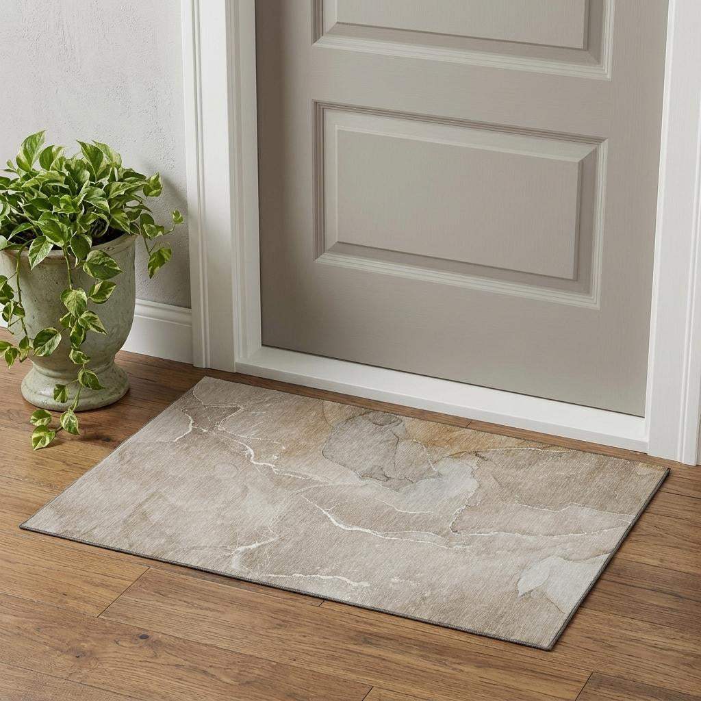 3' X 5' Beige And Ivory Abstract Washable Area Rug With UV Protection - HomeRoots - Flyclothing LLC