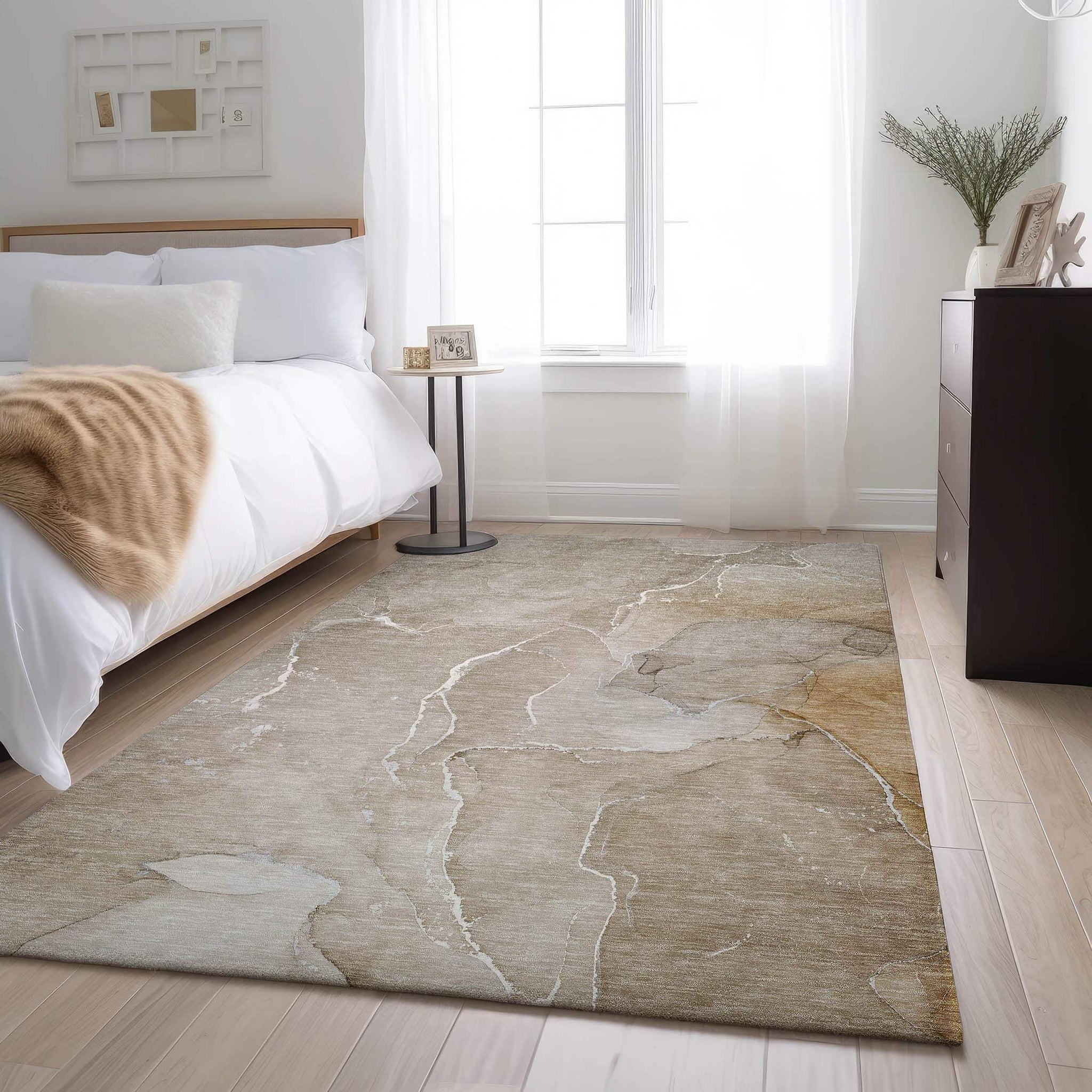 3' X 5' Beige And Ivory Abstract Washable Area Rug With UV Protection - HomeRoots - Flyclothing LLC