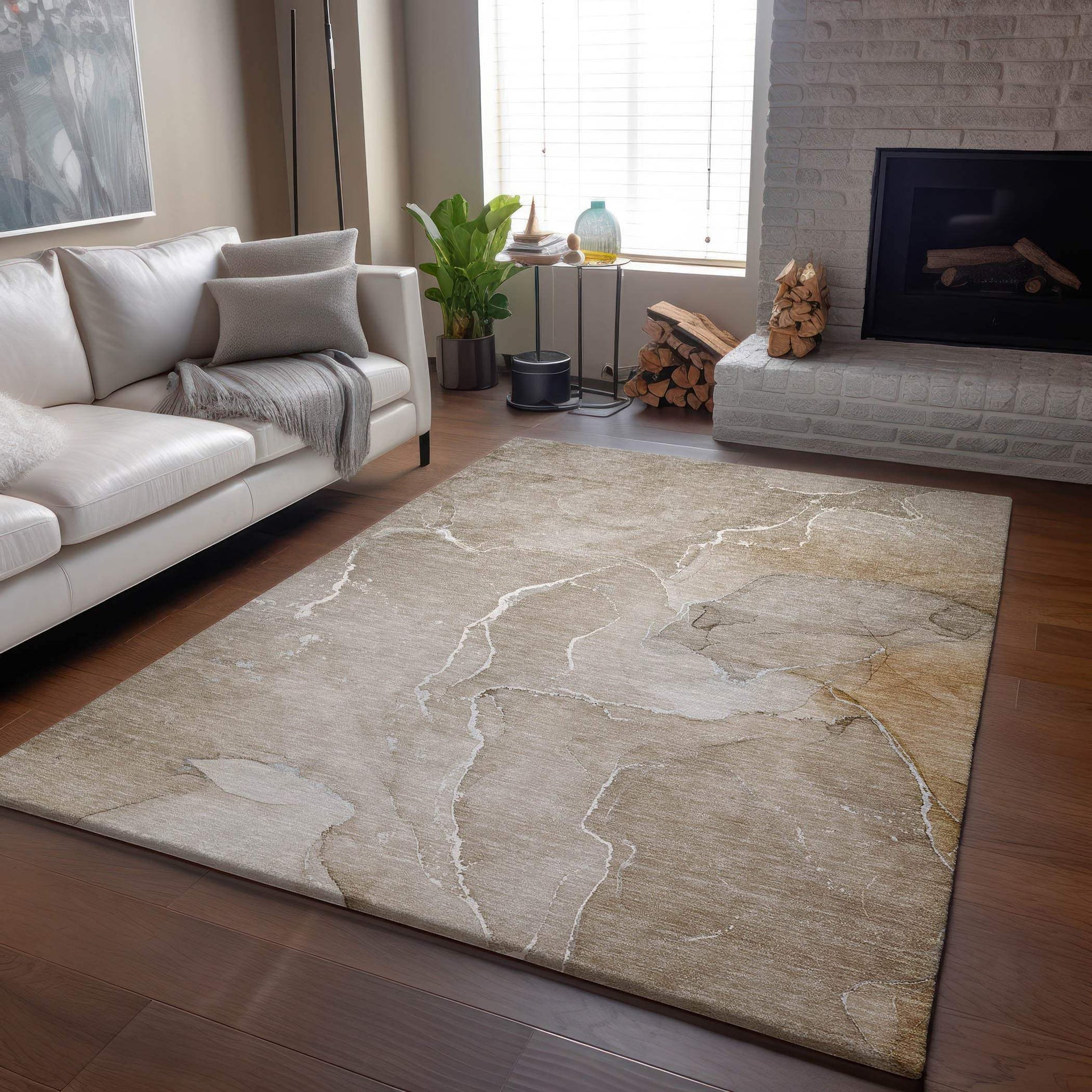 3' X 5' Beige And Ivory Abstract Washable Area Rug With UV Protection - HomeRoots - Flyclothing LLC