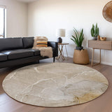 8' Beige And Ivory Abstract Washable Round Rug With UV Protection - HomeRoots - Flyclothing LLC