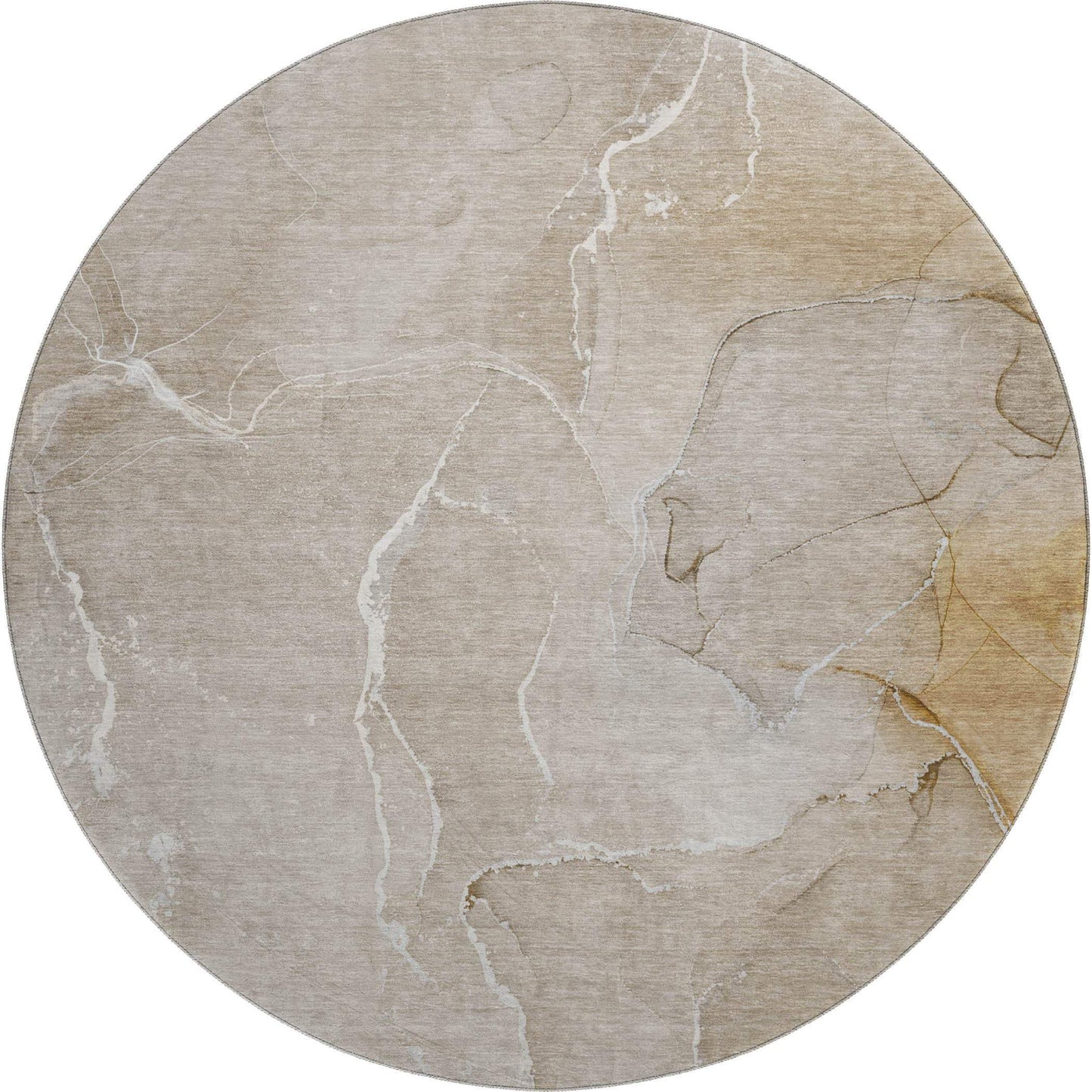 8' Beige And Ivory Abstract Washable Round Rug With UV Protection - HomeRoots - Flyclothing LLC