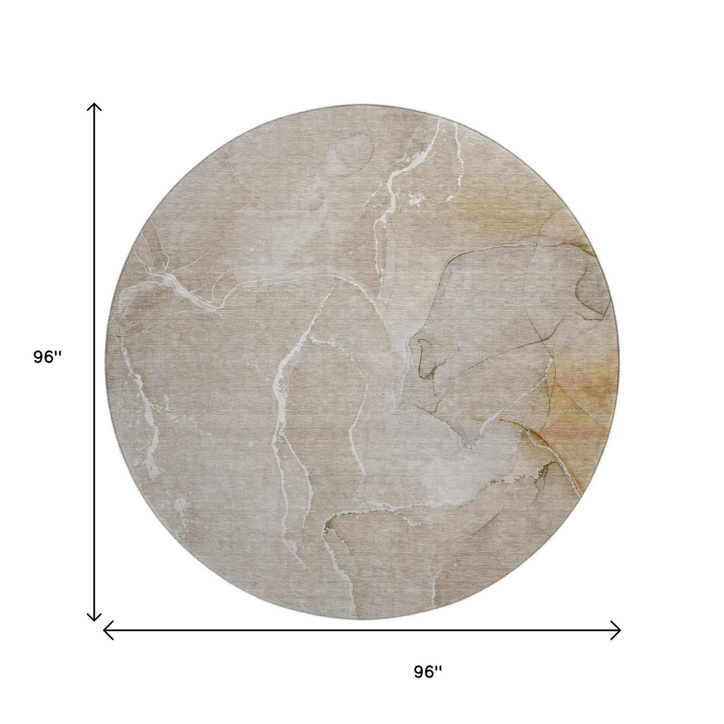 8' Beige And Ivory Abstract Washable Round Rug With UV Protection - HomeRoots - Flyclothing LLC