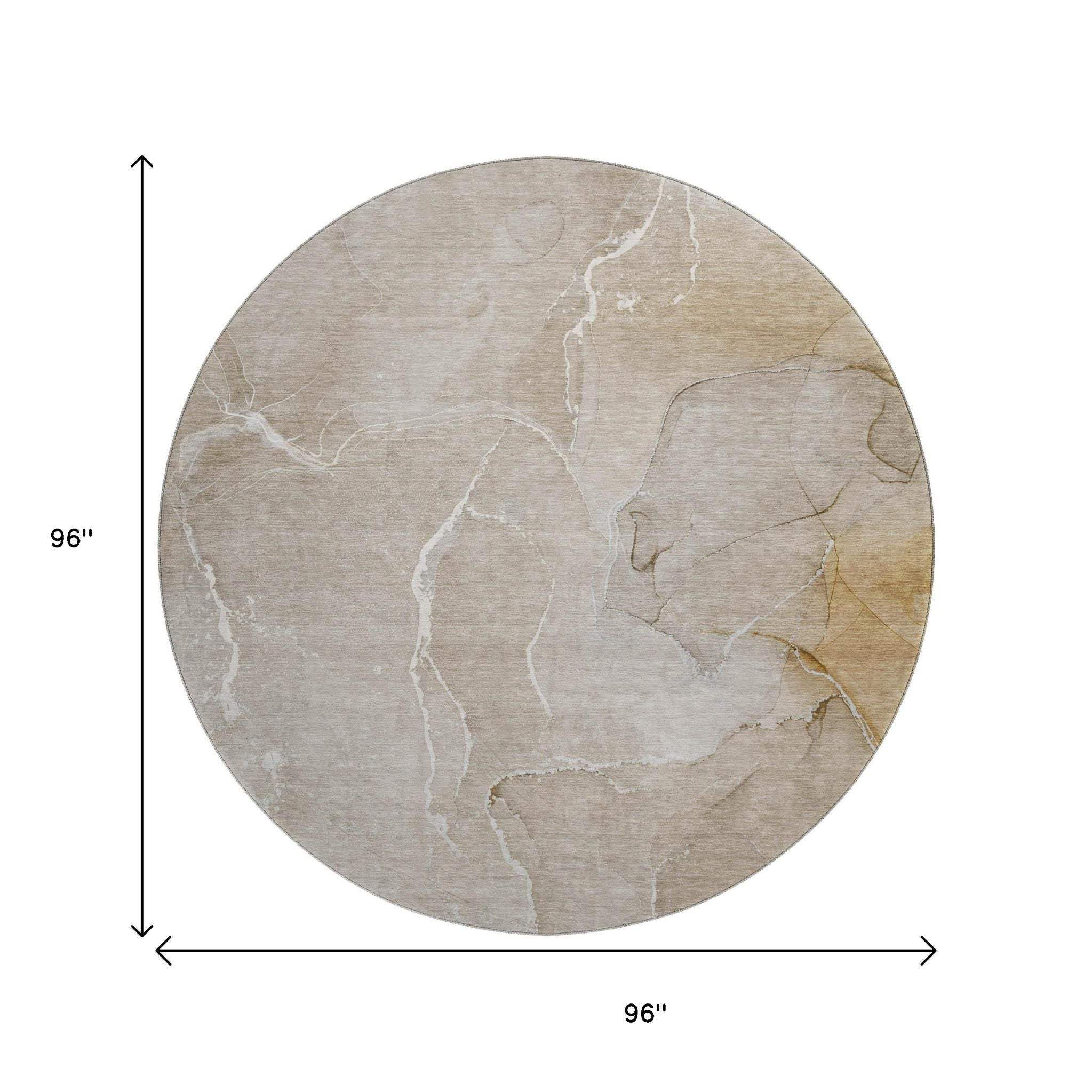 8' Beige And Ivory Abstract Washable Round Rug With UV Protection - HomeRoots - Flyclothing LLC