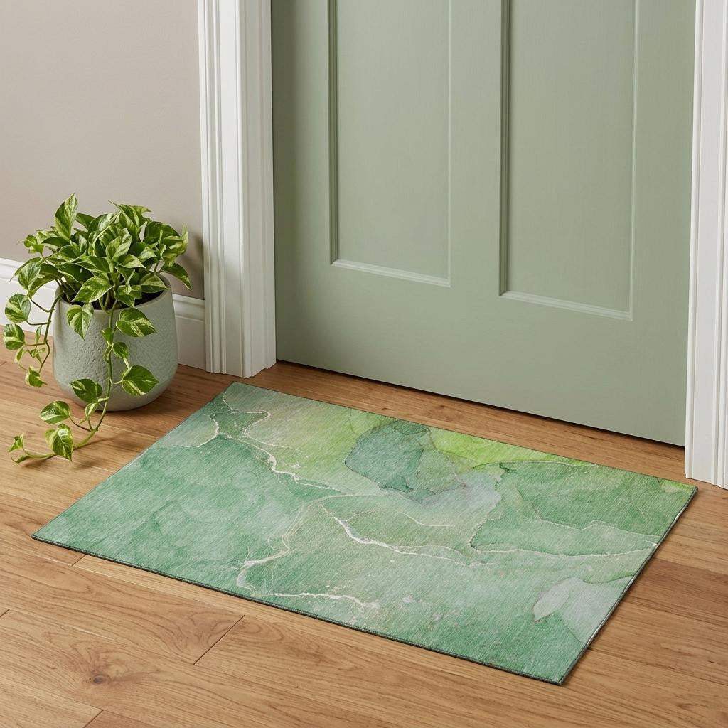 3' X 5' Green And Ivory Abstract Washable Area Rug With UV Protection - HomeRoots - Flyclothing LLC