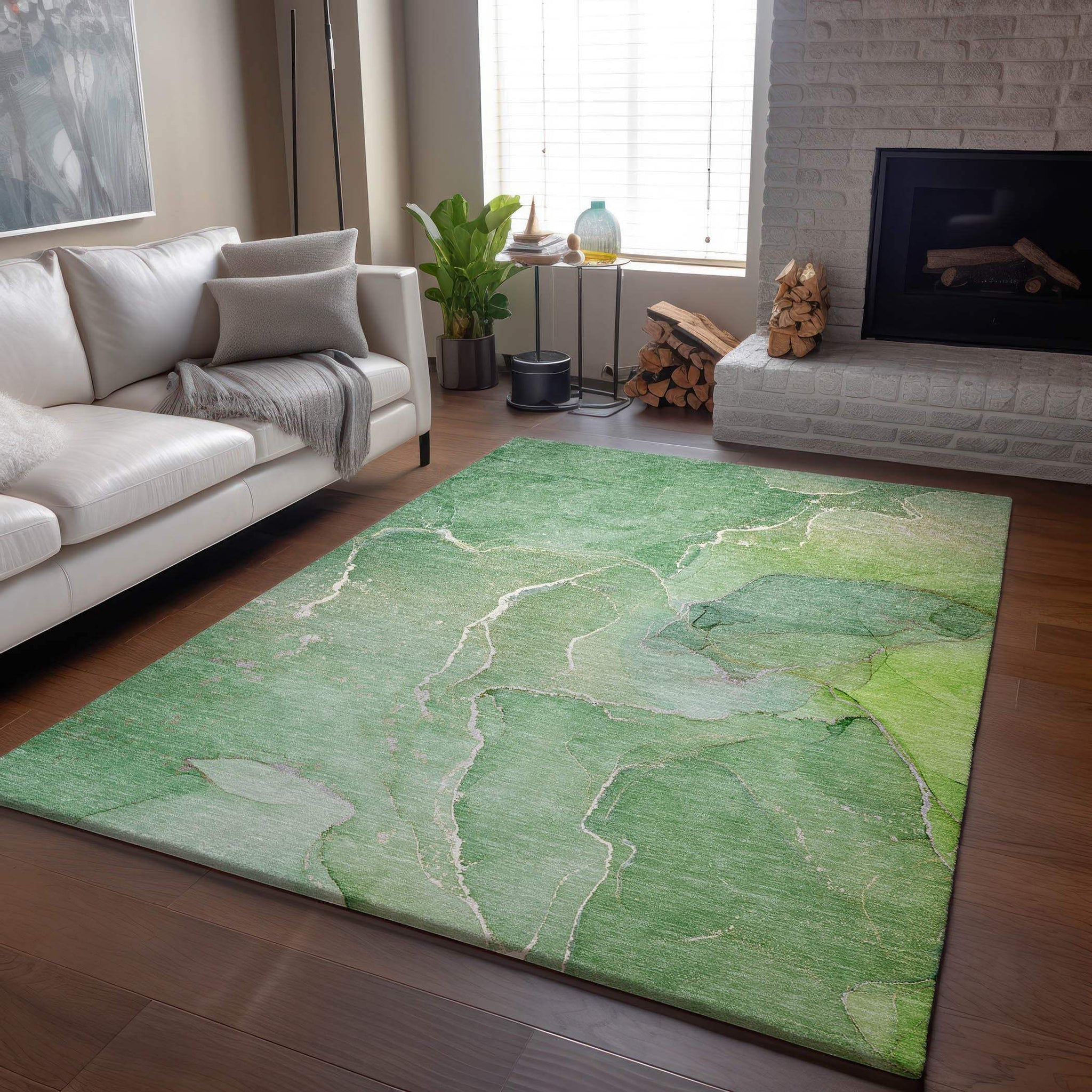 3' X 5' Green And Ivory Abstract Washable Area Rug With UV Protection - HomeRoots - Flyclothing LLC