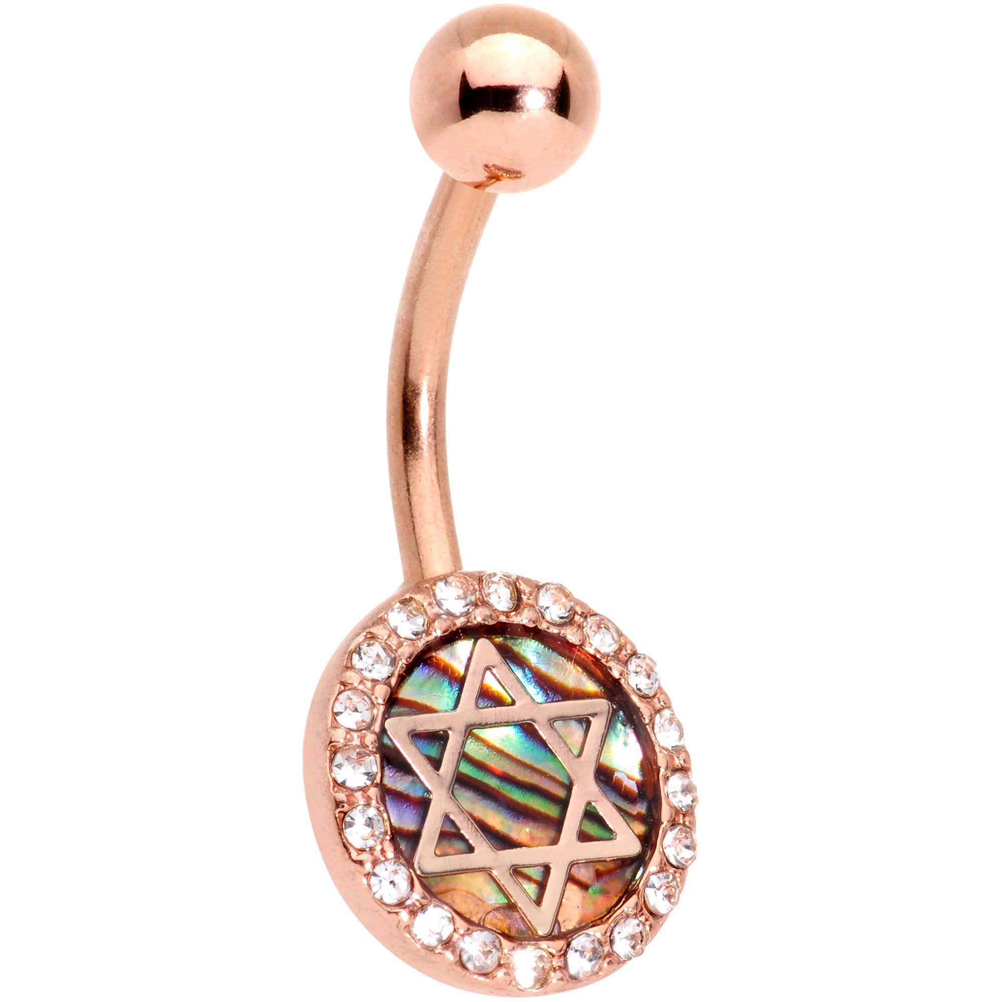 Clear Gem Rose Gold Tone Iridescent Inlay Star of David Belly Ring - BodyCandy - Flyclothing LLC