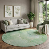 8' Green And Ivory Abstract Washable Round Rug With UV Protection - HomeRoots - Flyclothing LLC