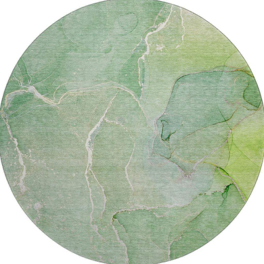 8' Green And Ivory Abstract Washable Round Rug With UV Protection - HomeRoots - Flyclothing LLC