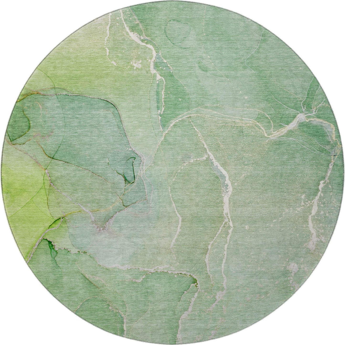 8' Green And Ivory Abstract Washable Round Rug With UV Protection - HomeRoots - Flyclothing LLC