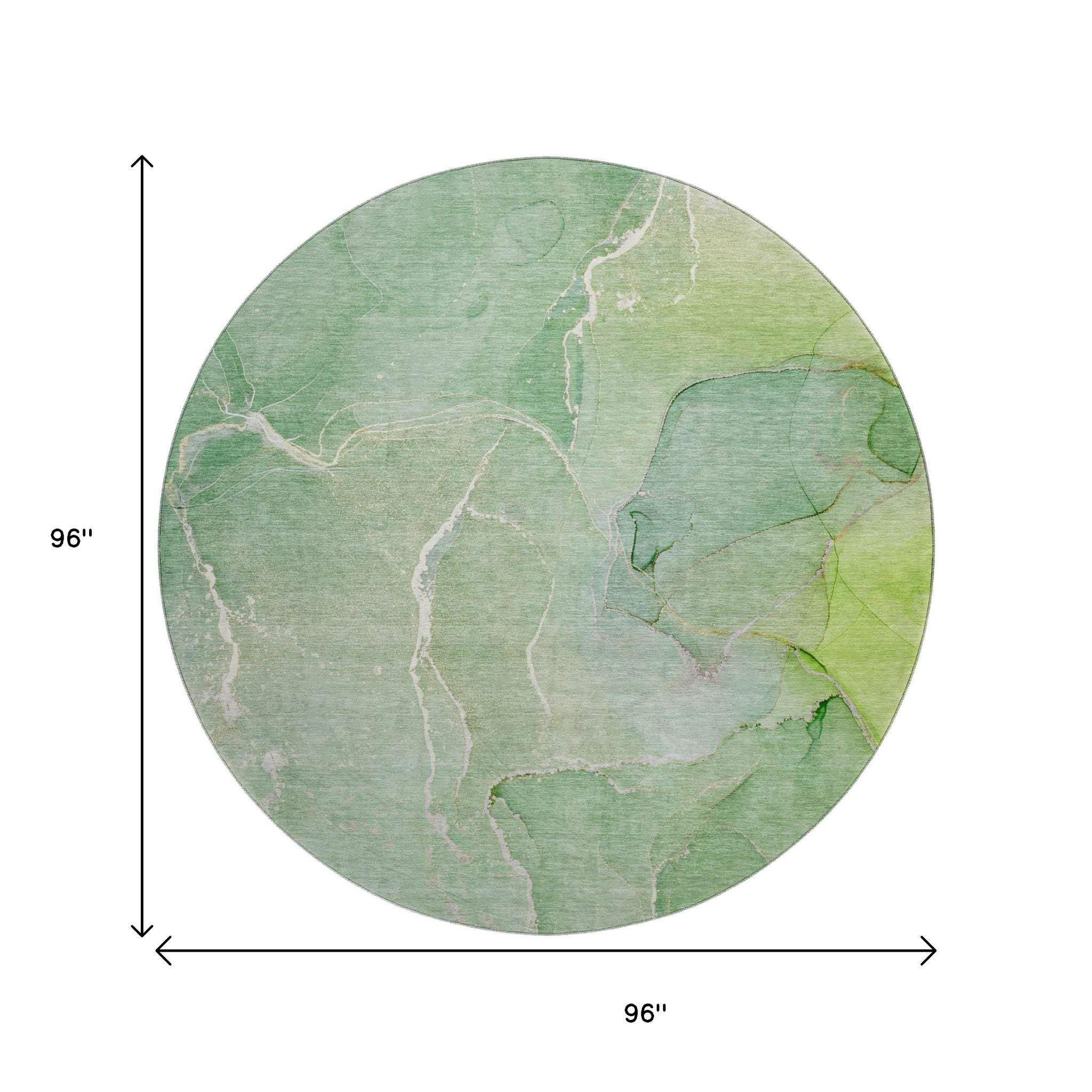 8' Green And Ivory Abstract Washable Round Rug With UV Protection - HomeRoots - Flyclothing LLC