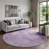 8' Purple And Ivory Abstract Washable Round Rug With UV Protection - HomeRoots - Flyclothing LLC