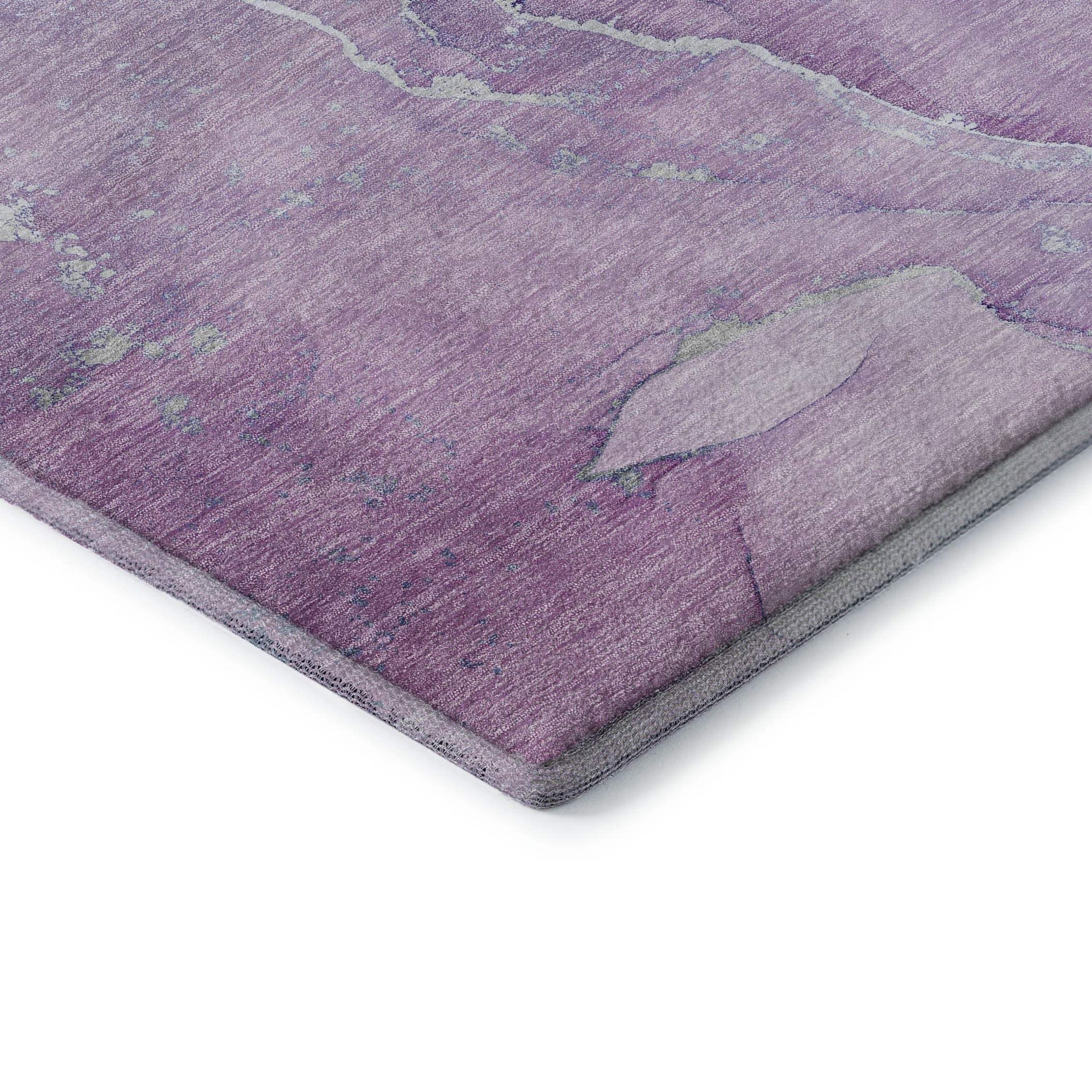 8' Purple And Ivory Abstract Washable Round Rug With UV Protection - HomeRoots - Flyclothing LLC