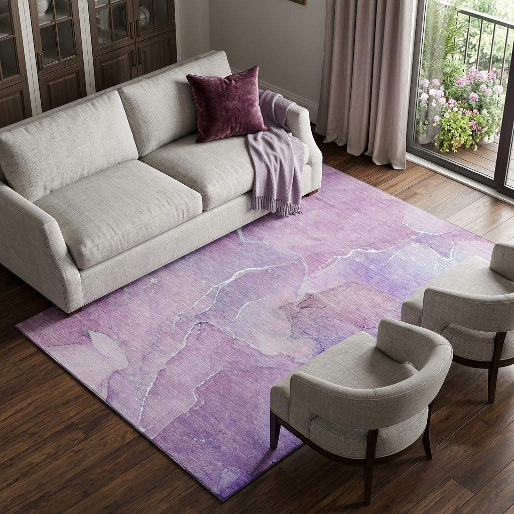 8' X 10' Purple And Ivory Abstract Washable Area Rug With UV Protection - HomeRoots - Flyclothing LLC