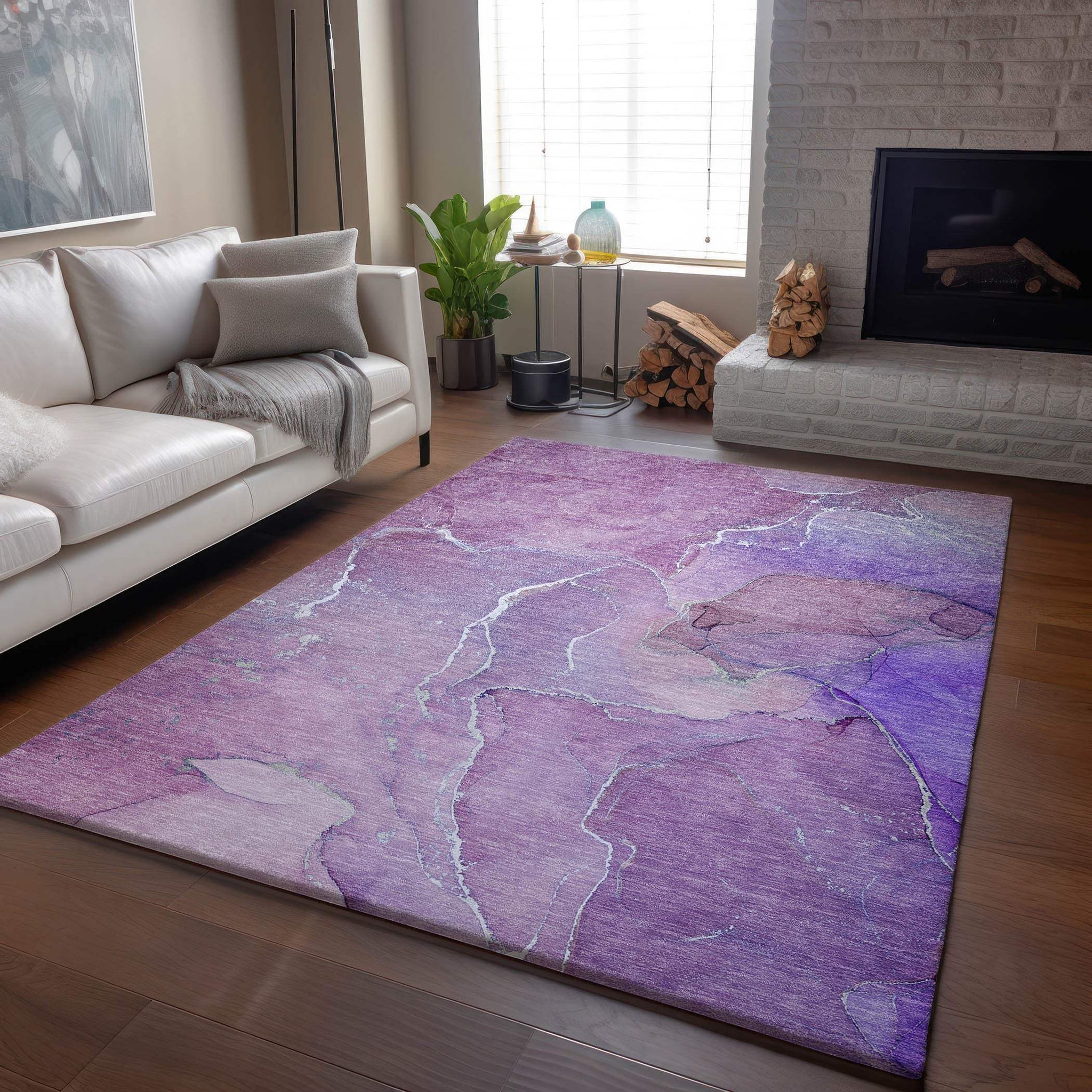 9' X 12' Purple And Ivory Abstract Washable Area Rug With UV Protection - HomeRoots - Flyclothing LLC