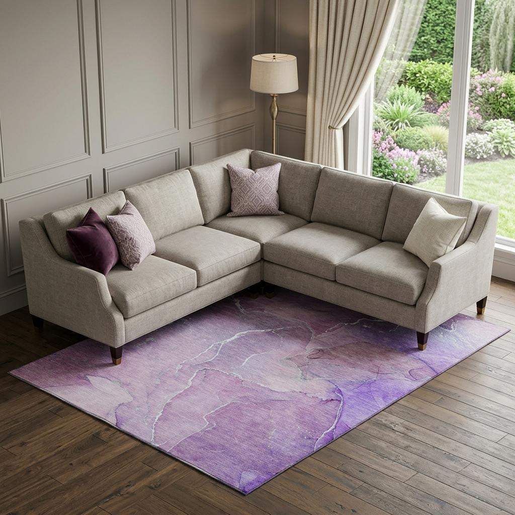 10' X 14' Purple And Ivory Abstract Washable Area Rug With UV Protection - HomeRoots - Flyclothing LLC