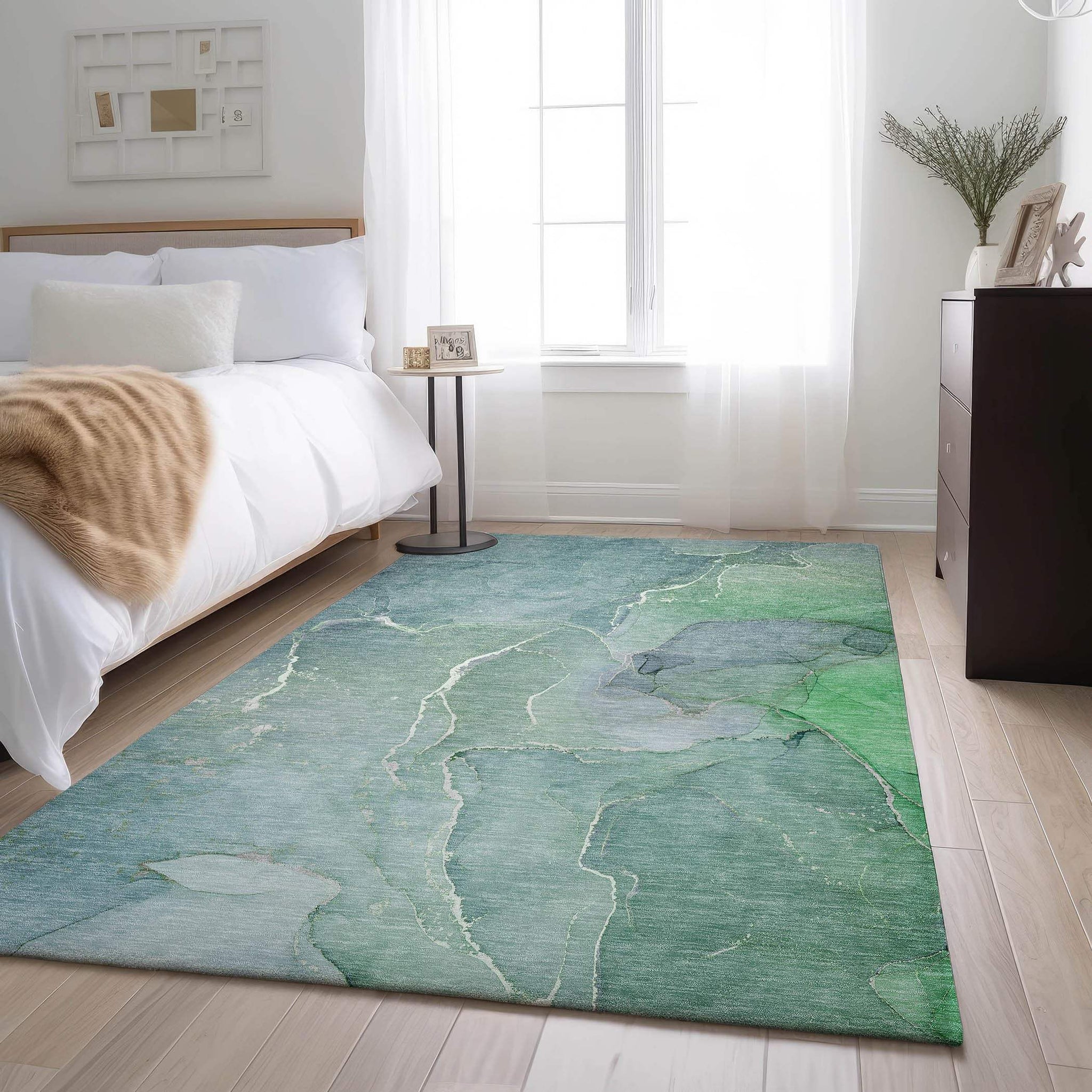 5' X 8' Teal And Ivory Abstract Washable Area Rug With UV Protection - HomeRoots - Flyclothing LLC